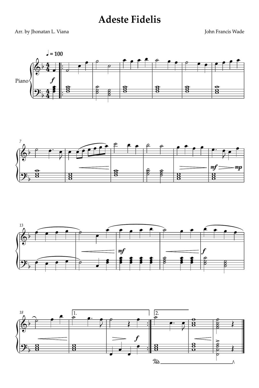 Adeste Fidelis Easy Piano scores gallery preview page 1