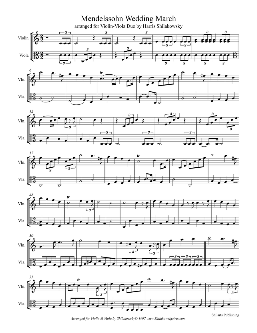 Mendelssohn Wedding March for String Duo String Duet scores gallery preview page 1