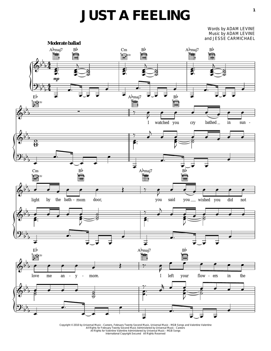 Just A Feeling Piano, Vocal, Guitar scores gallery preview page 1