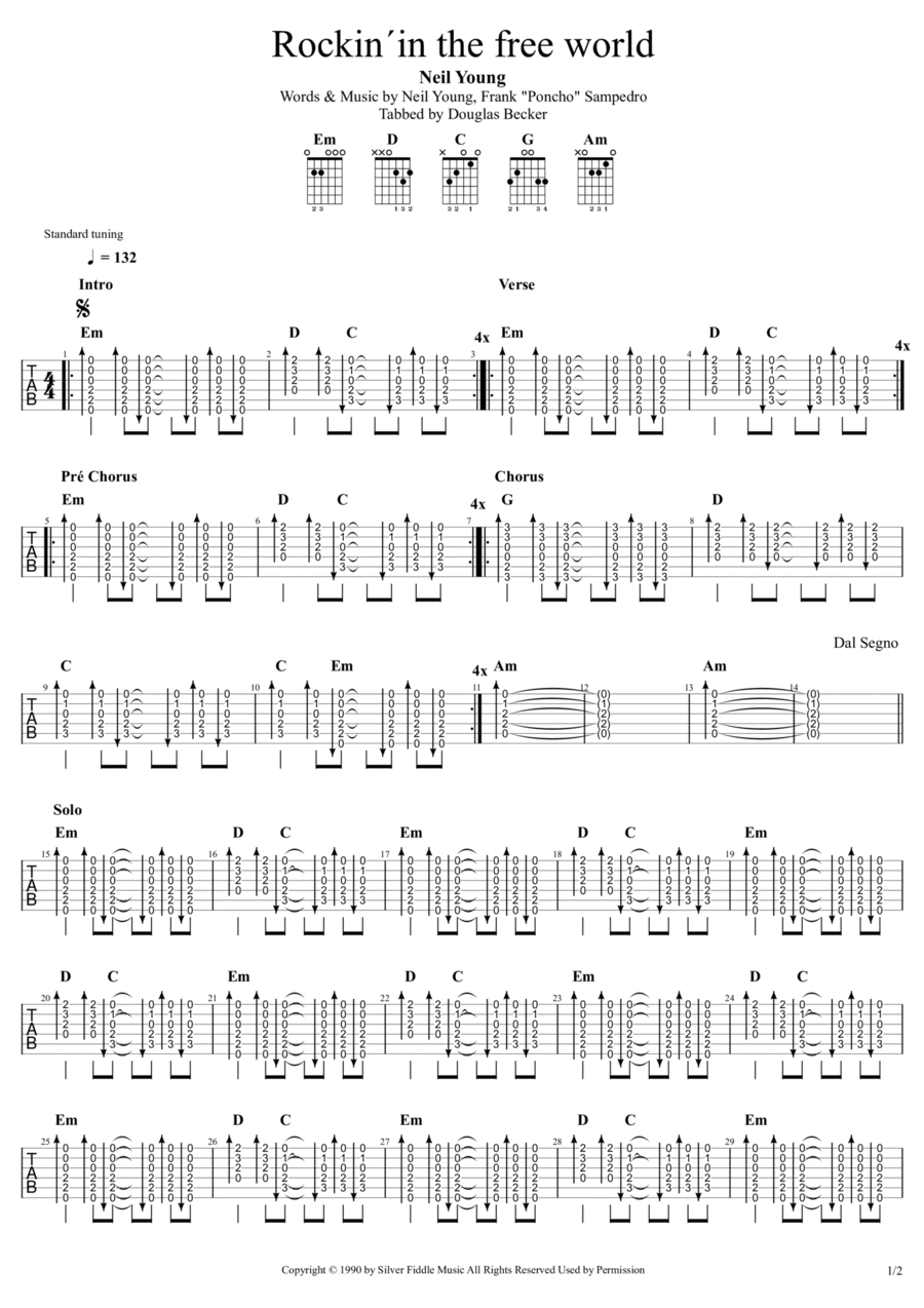 Rockin' In The Free World Guitar Tablature scores gallery preview page 1