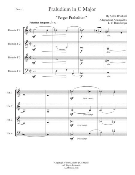 Bruckner: Praludium, Chorale, and Postlude Arranged for Horn Quartet image number null