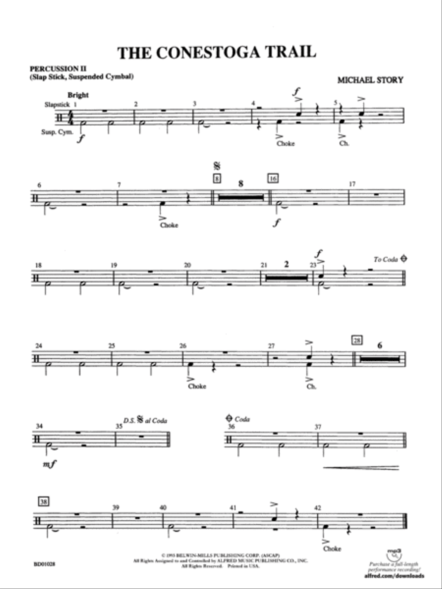 The Conestoga Trail: 2nd Percussion Concert Band scores gallery preview page 1