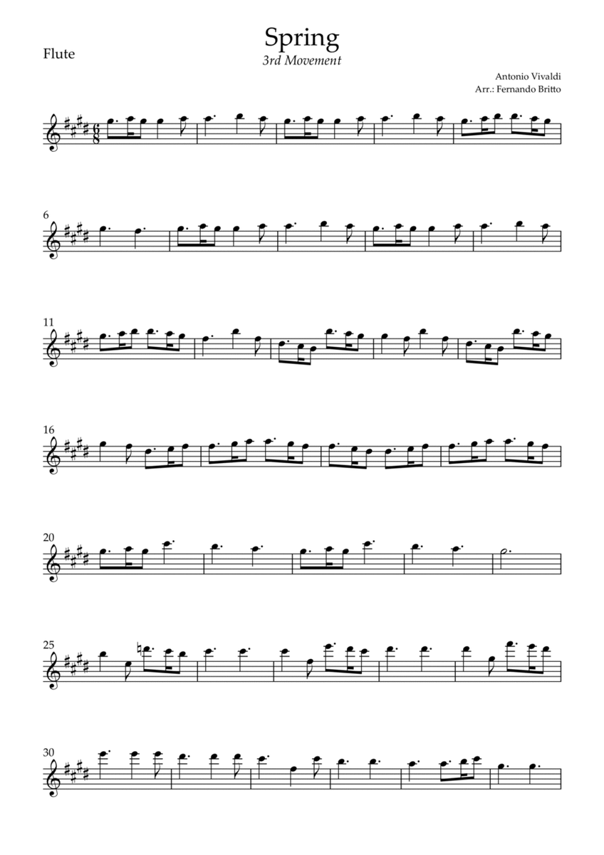 Spring - 3rd Movement (Antonio Vivaldi) for Flute Solo