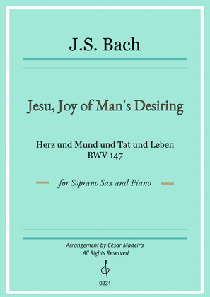 Jesu, Joy of Man's Desiring - Soprano Sax and Piano (Full Score and Parts)