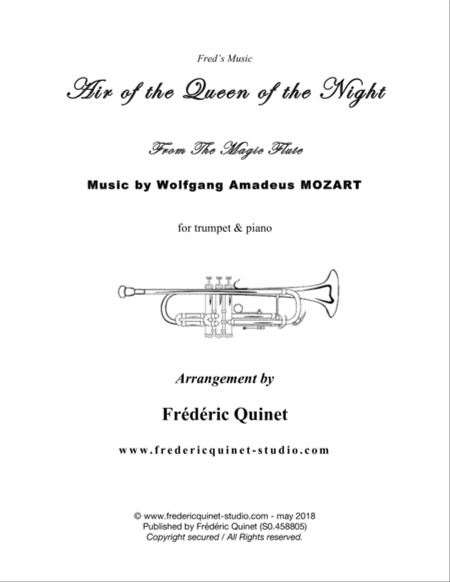 Book cover for Air of the Queen of the Night for trumpet Bb & piano