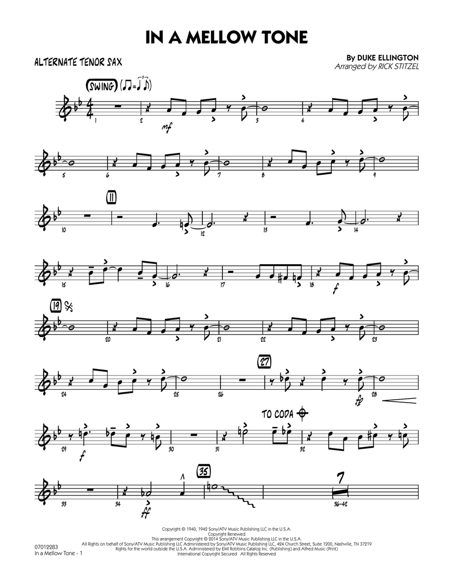 In a Mellow Tone - Alternate Tenor Sax Jazz Ensemble scores gallery preview page 1