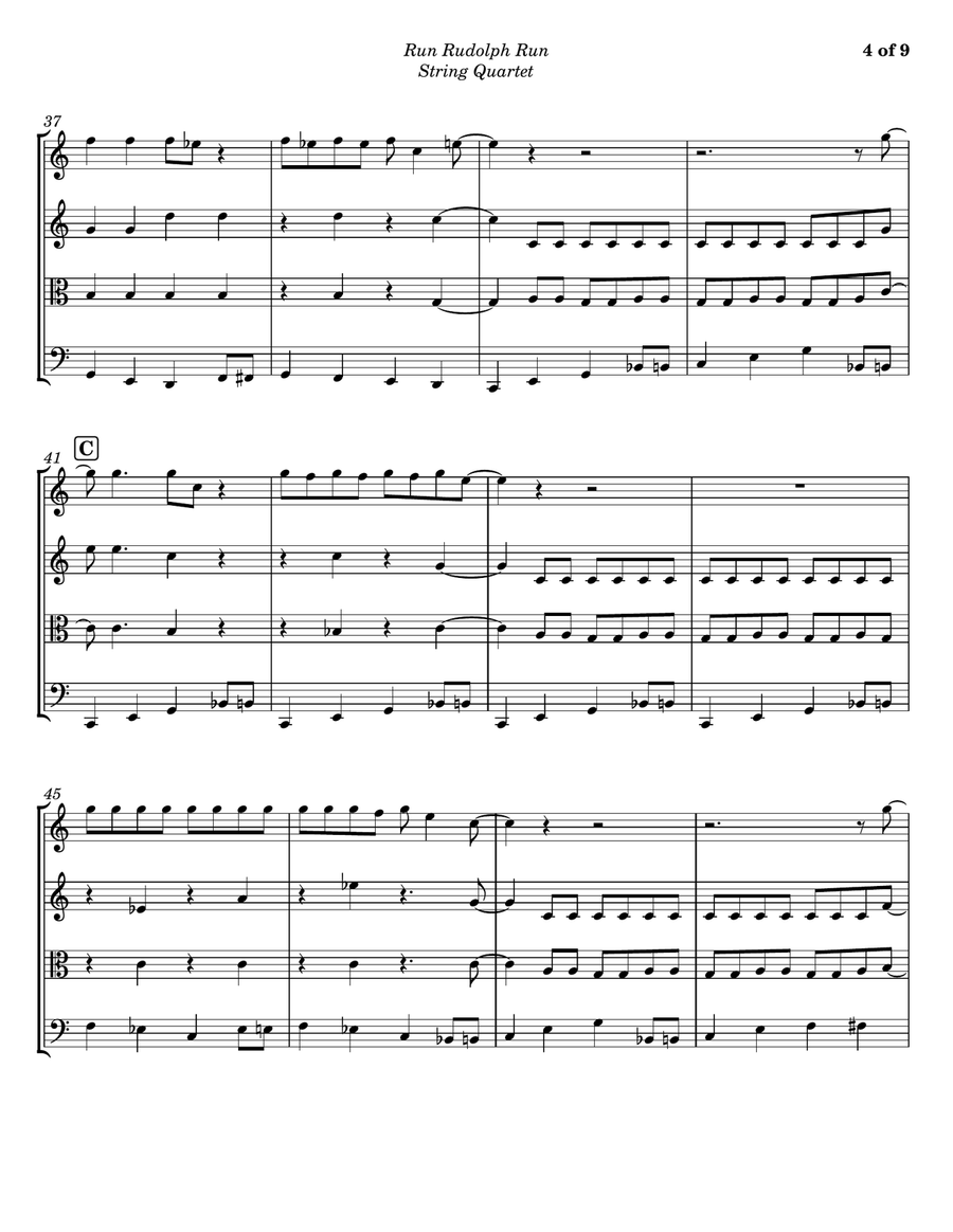 Run Rudolph Run String Quartet scores gallery preview page 4