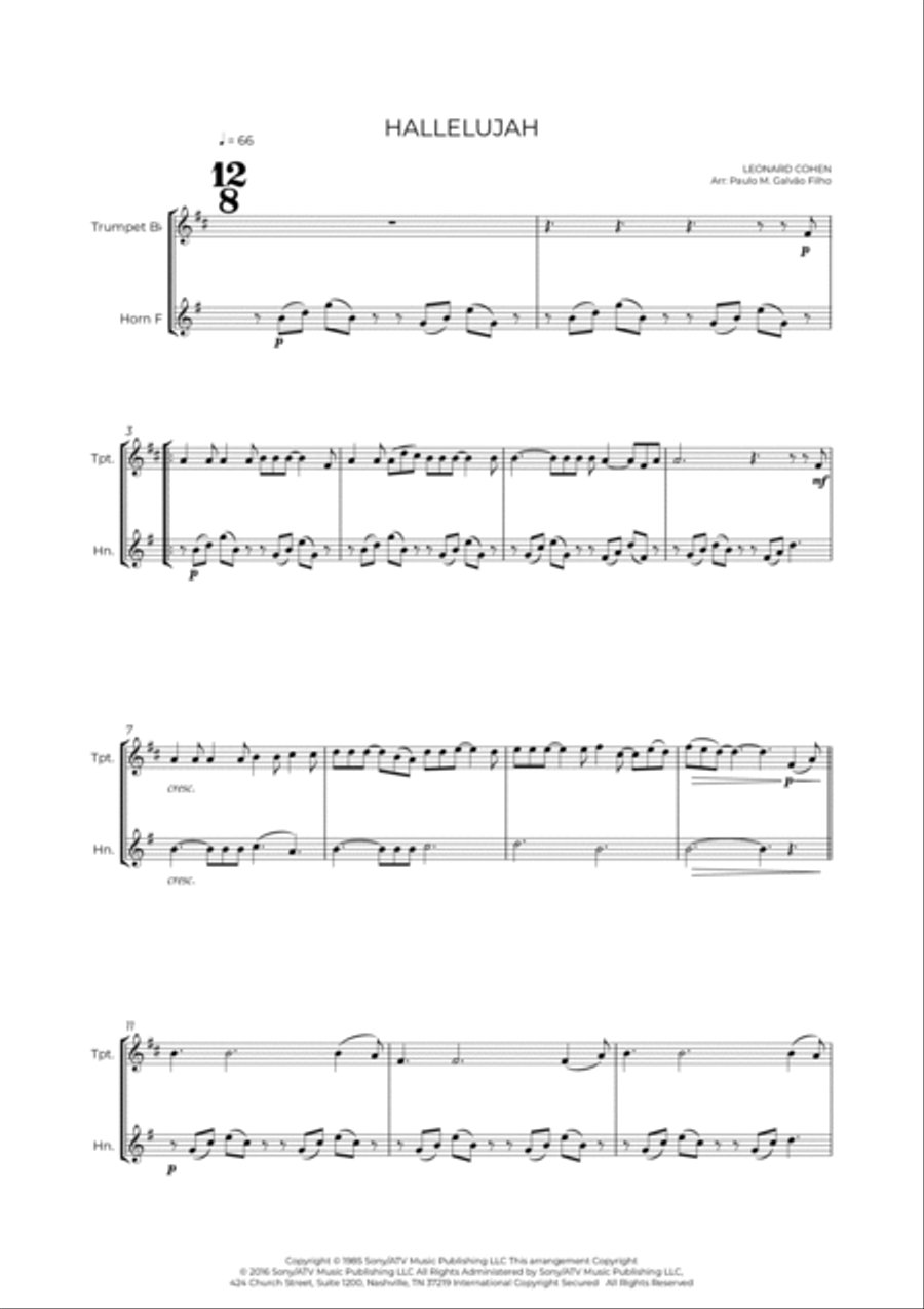Hallelujah Brass Duet scores gallery preview page 2