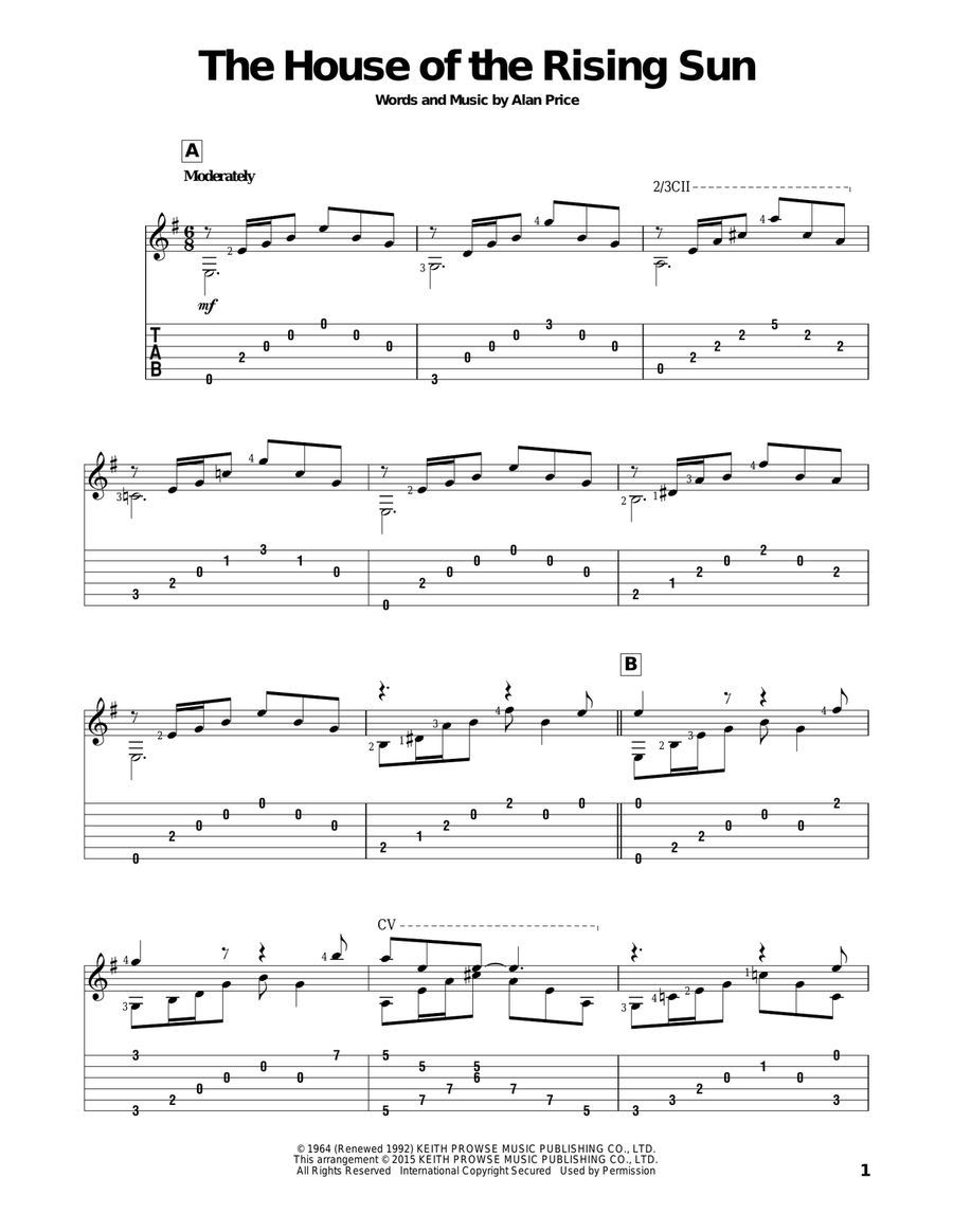 The House Of The Rising Sun Acoustic Guitar scores gallery preview page 1