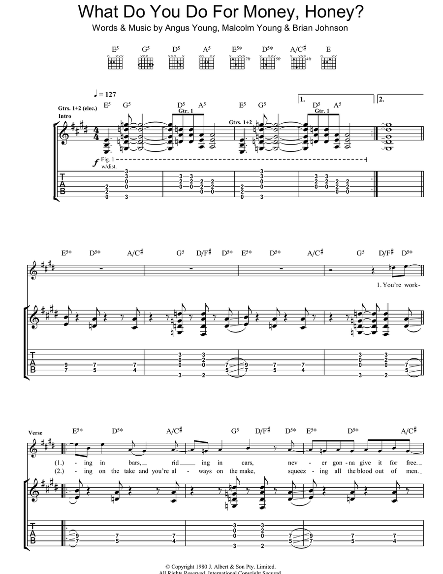 What Do You Do For Money, Honey? Electric Guitar scores gallery preview page 1
