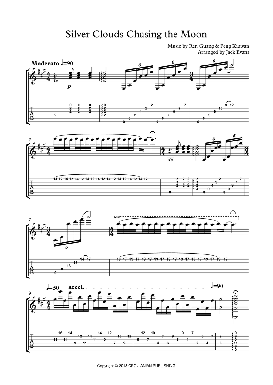 Silver Clouds Chasing The Moon Guitar Tablature scores gallery preview page 1