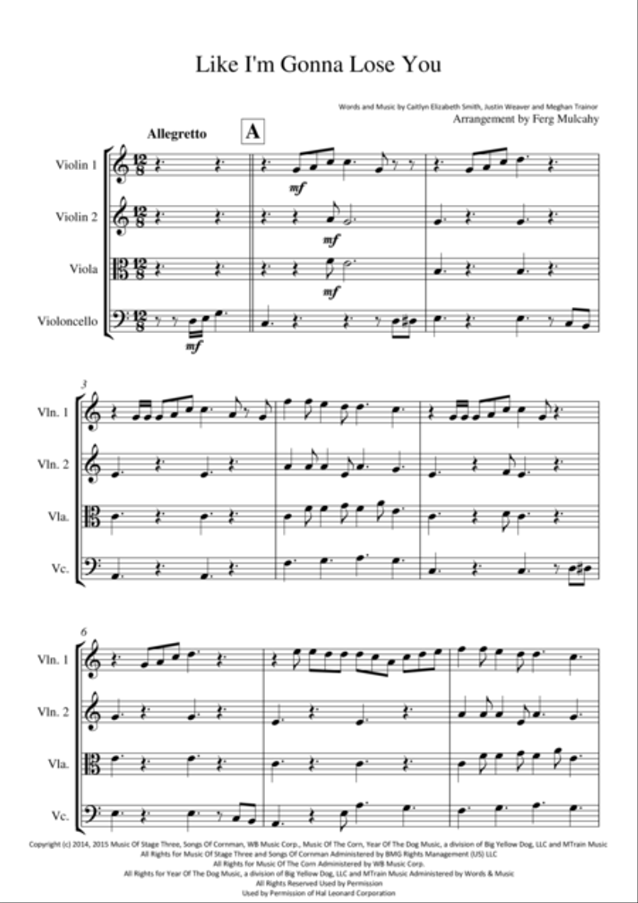 Like I'm Gonna Lose You String Quartet scores gallery preview page 2