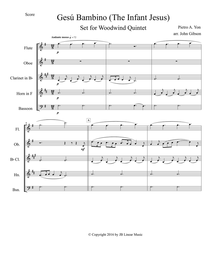 Gesu Bambino (Infant Jesus) for Woodwind Quintet image number null