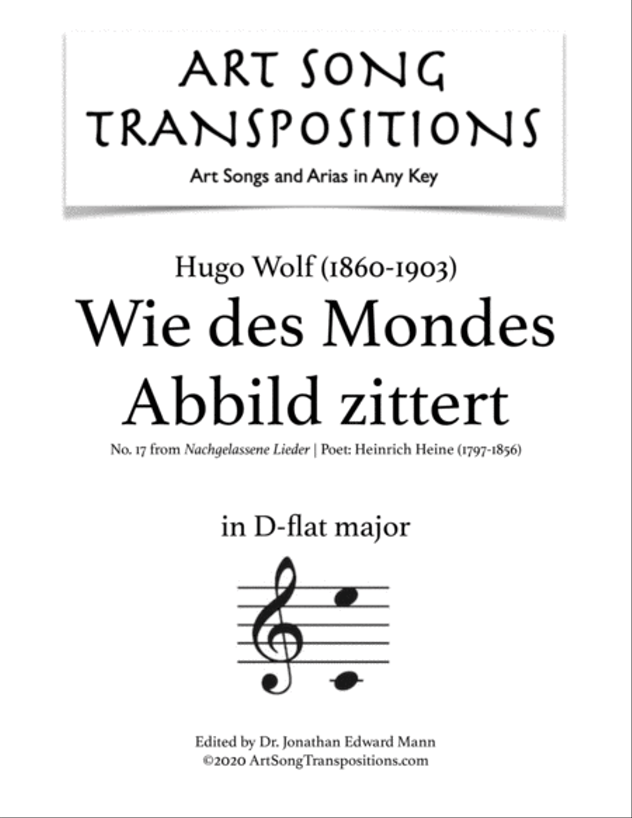 WOLF: Wie des Mondes Abbild zittert (transposed to D-flat major) Voice scores gallery preview page 1
