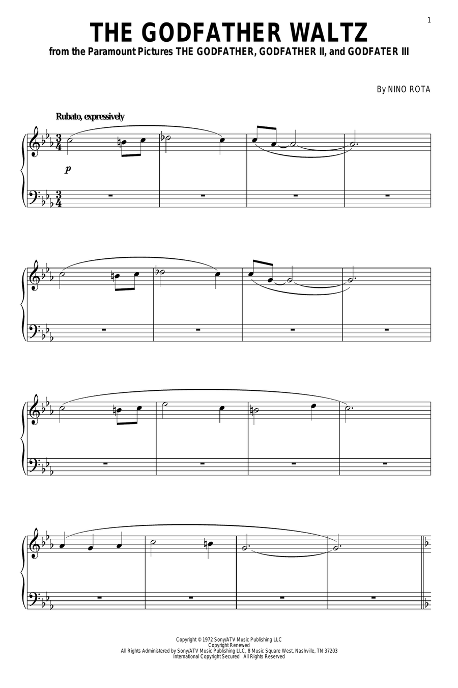 The Godfather Waltz The Godfather Waltz Piano Solo scores gallery preview page 1