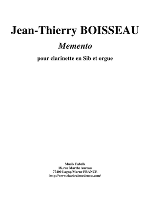 Book cover for Jean-Thierry Boisseau: Memento for Bb clarinet and organ