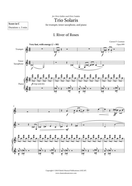 Carson Cooman - Trio Solaris (2010), for trumpet, tenor saxophone, and piano
