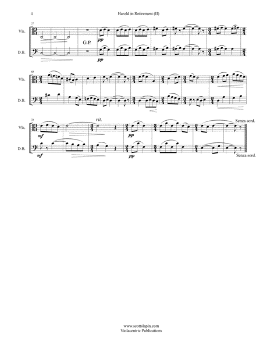 Harold in Retirement for Viola and Bass String Duet scores gallery preview page 6