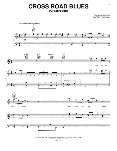 Cross Road Blues (Crossroads) by Robert Johnson - Piano, Vocal, Guitar -  Digital Sheet Music