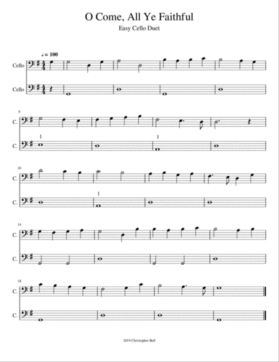O Come, All Ye Faithful - Easy Cello Duet String Duet scores gallery preview page 2