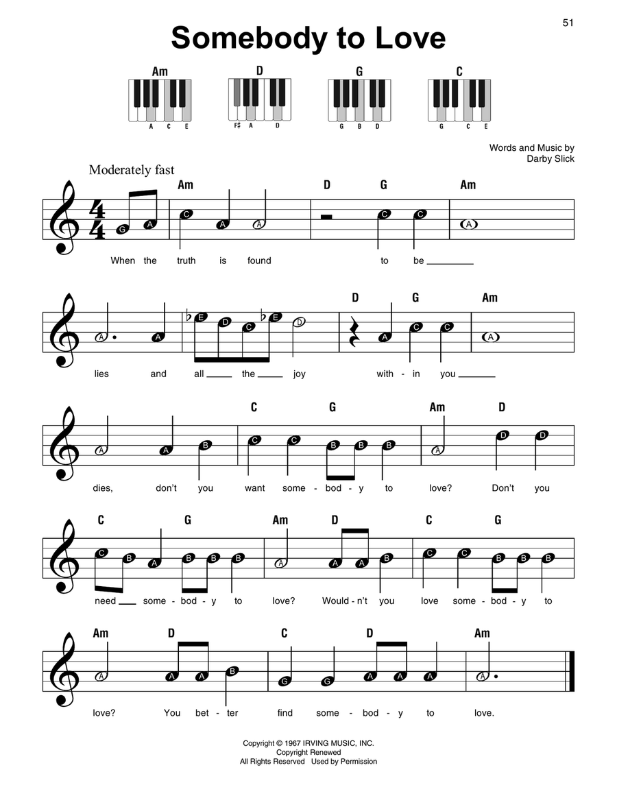 Somebody To Love Easy Piano scores gallery preview page 1