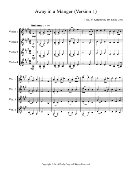 Away in a Manger (4 Violins)