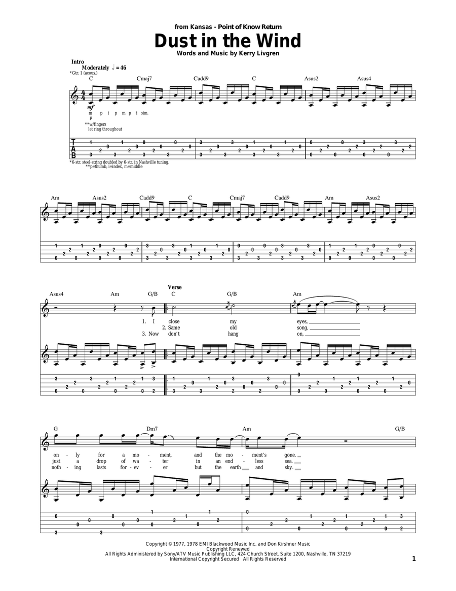 Dust In The Wind Acoustic Guitar scores gallery preview page 1