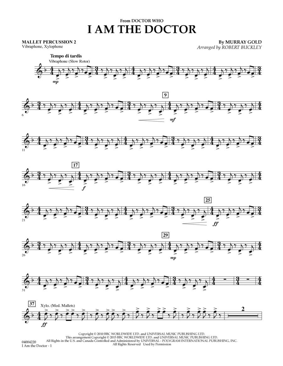 I Am the Doctor (from Doctor Who) - Mallet Percussion 2 Percussion scores gallery preview page 1