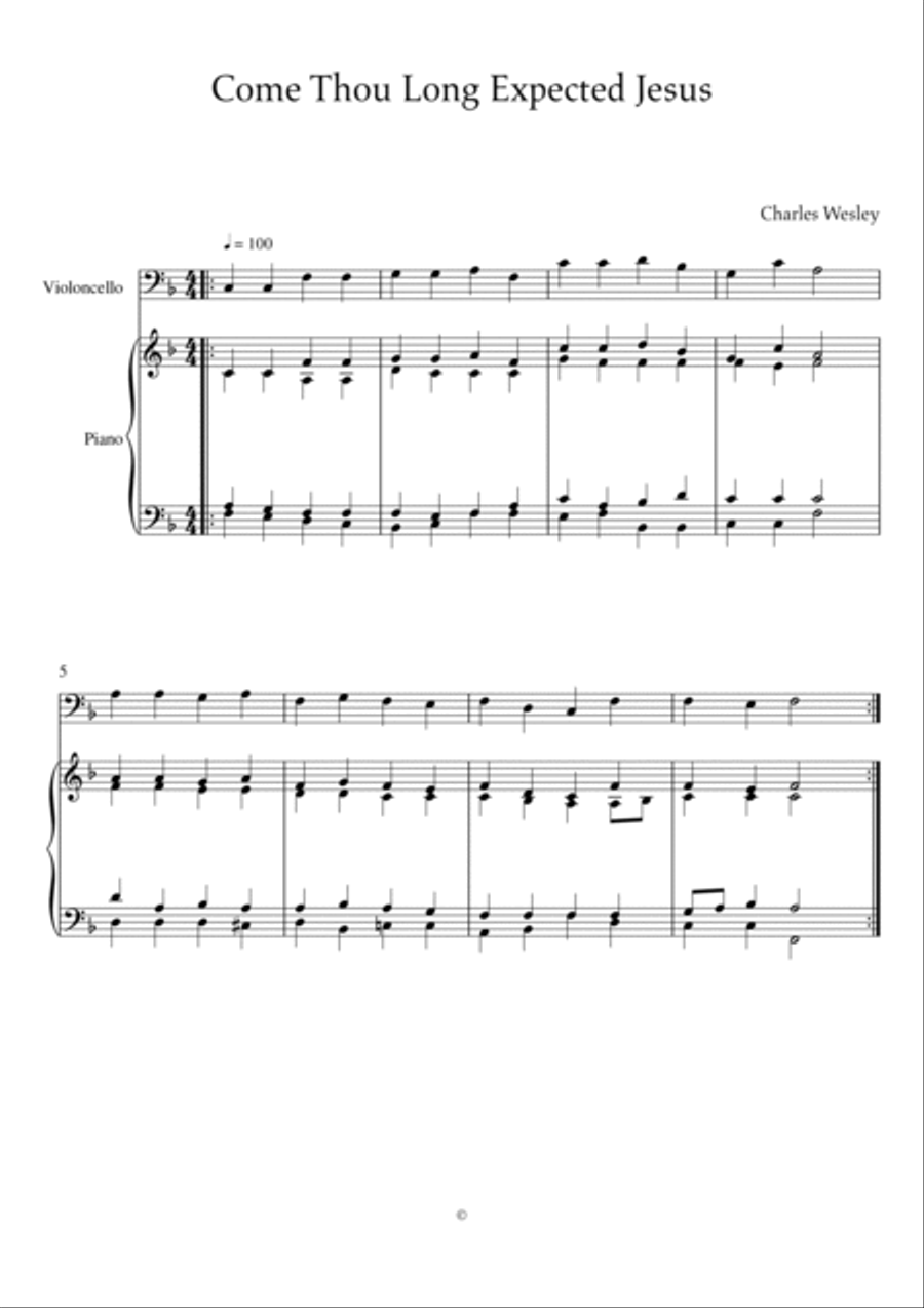 Charles Wesley - Come Thou Long Expected Jesus (Violoncello and Piano Version) Small Ensemble scores gallery preview page 2