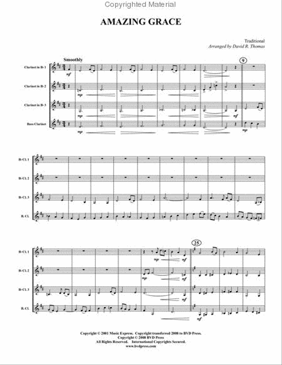 Amazing Grace Clarinet Quartet scores gallery preview page 2