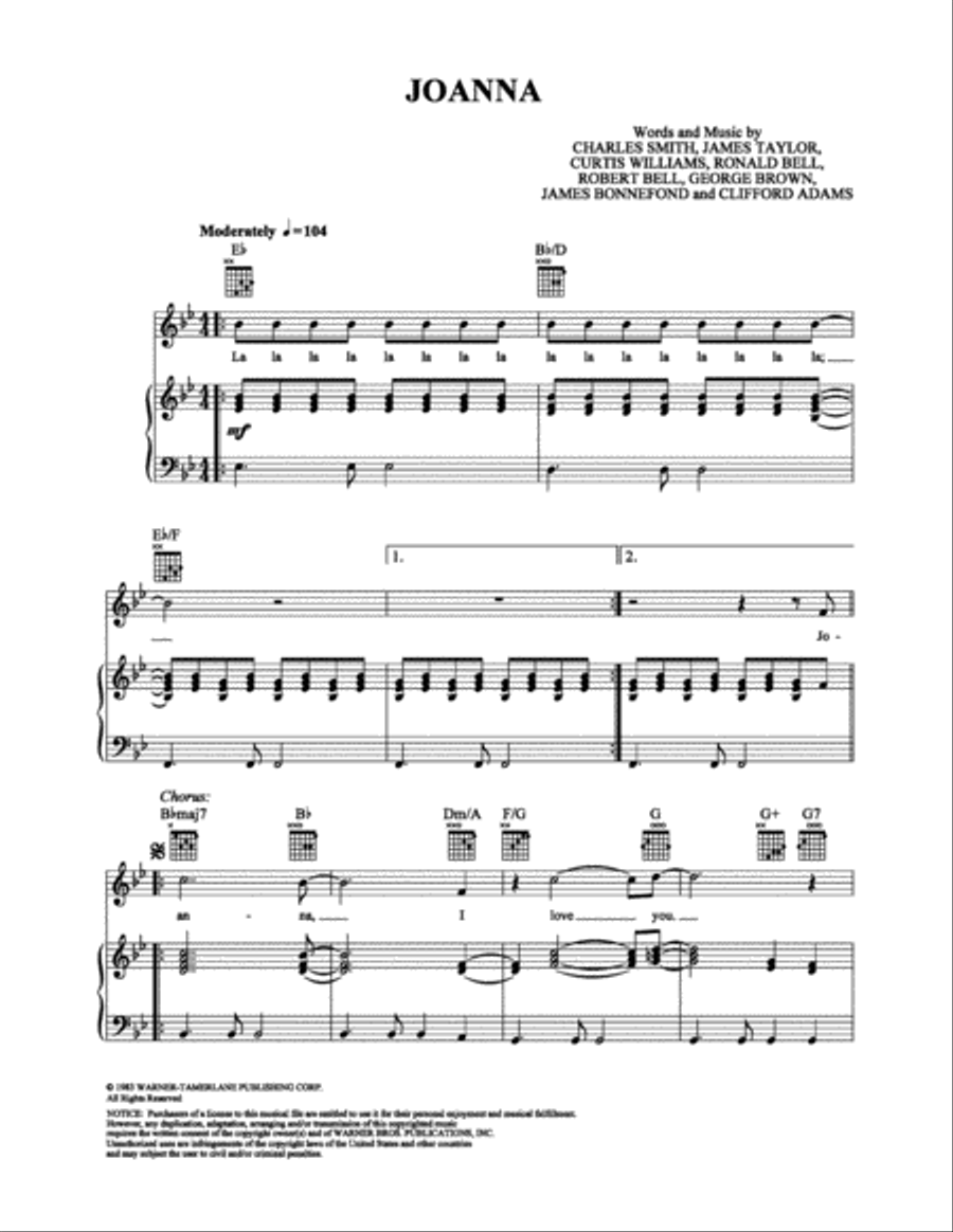 Joanna Piano, Vocal, Guitar scores gallery preview page 1