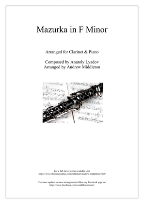 Book cover for Mazurka in F Minor Op. 57 arranged for Clarinet & Piano