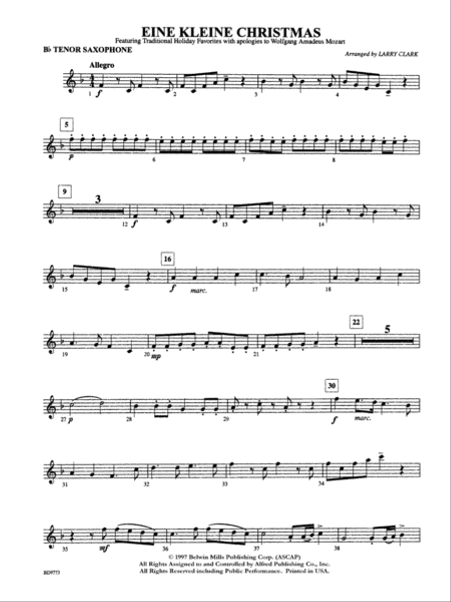 Eine Kleine Christmas (featuring Traditional Holiday Favorites (with apologies to Wolfgang Amadeus Mozart)): B-flat Tenor Saxophone Concert Band scores gallery preview page 1