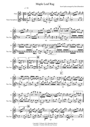Maple Leaf Rag for Flute and Tenor Saxophone Duet
