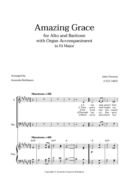 Amazing Grace in F# Major - Alto and Baritone with Organ Accompaniment and Chords image number null