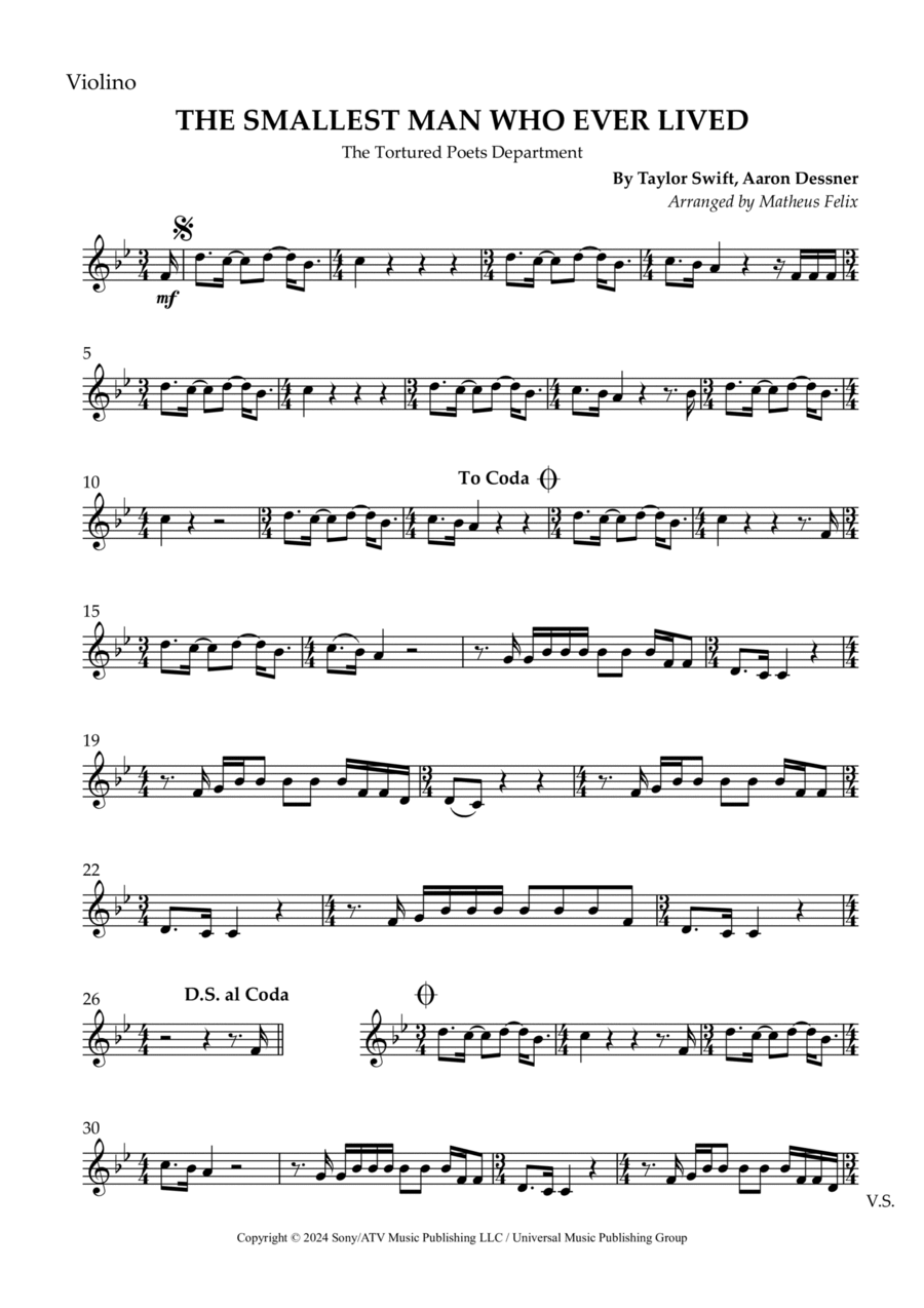 The Smallest Man Who Ever Lived Violin Solo scores gallery preview page 1