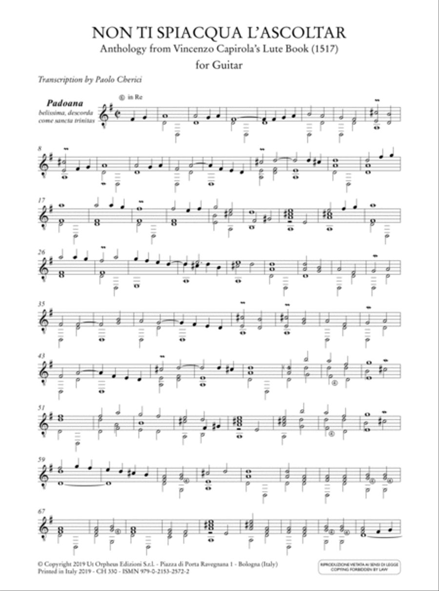 Non ti spiacqua l’ascoltar. Anthology from Vincenzo Capirola’s Lute Book (1517) for Guitar Lute scores gallery preview page 2