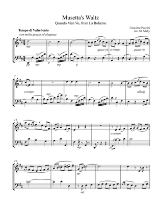 Book cover for Musetta's Waltz from La Boheme, for violin and cello duet
