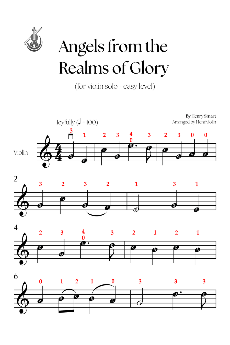 Angels from the Realms of Glory (VIOLIN SOLO - EASY LEVEL) Violin Solo scores gallery preview page 2