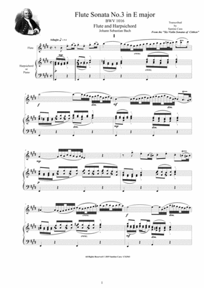 Bach - Flute Sonata No.3 in E major BWV 1016 for Flute and Harpsichord (or Piano)