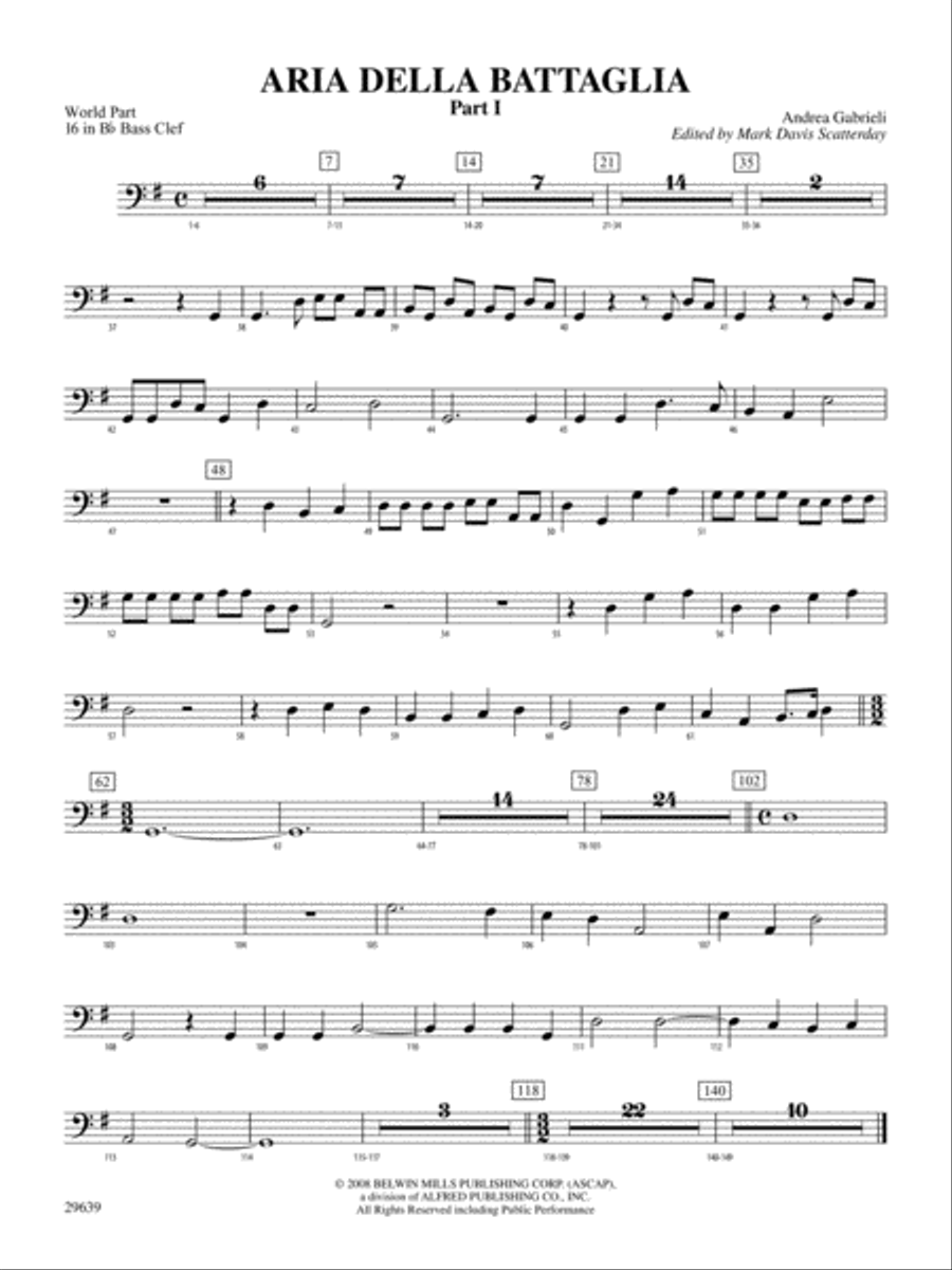 Aria Della Battaglia: (World Part) 16 in Bb Bass Clef Concert Band scores gallery preview page 1