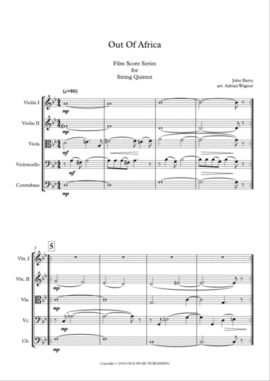 Out Of Africa End Title (you Are Karen) String Quintet scores gallery preview page 3