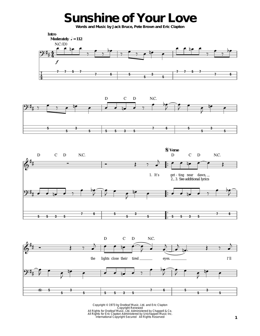 Sunshine Of Your Love Bass Guitar Tablature scores gallery preview page 1