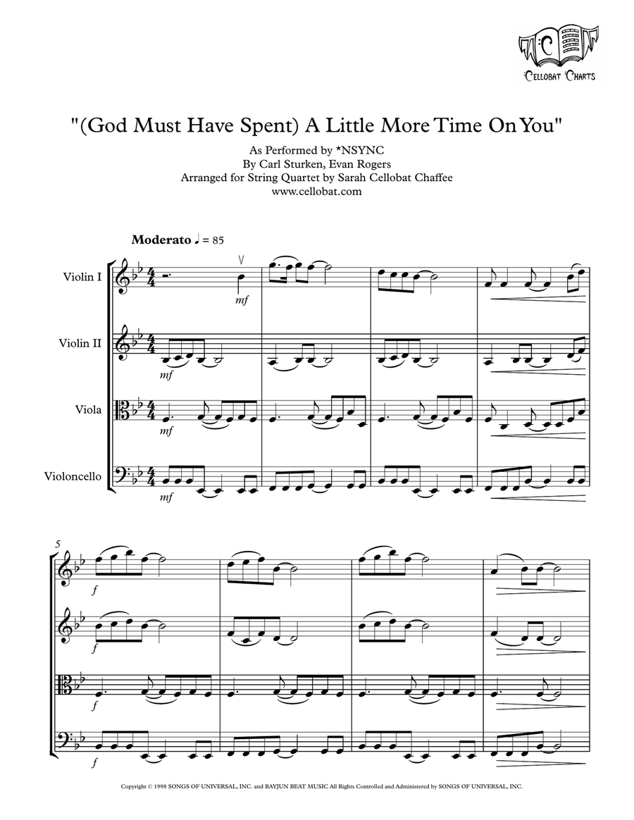 (god Must Have Spent) A Little More Time On You by N Sync String Quartet - Digital Sheet Music