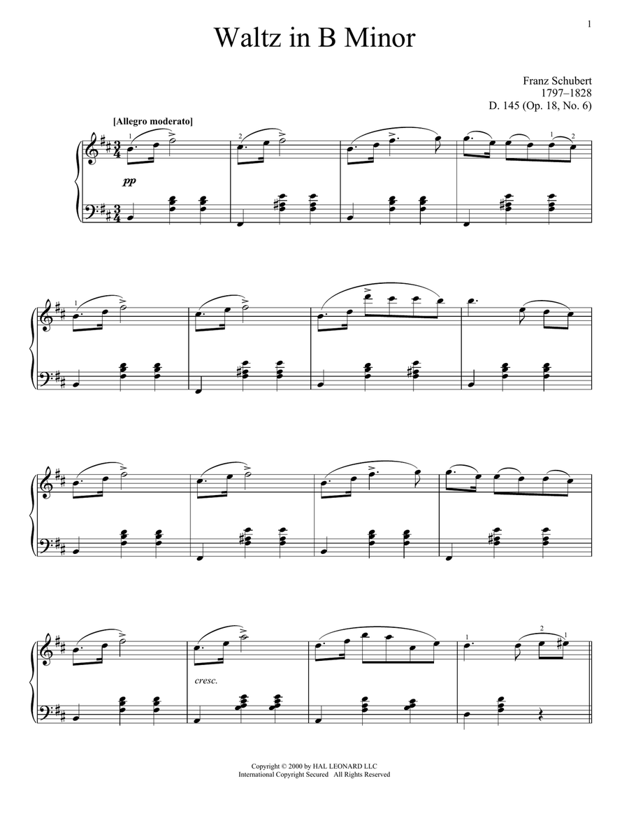 Waltz In B Minor, Op. 18, No. 6 Piano Solo scores gallery preview page 1