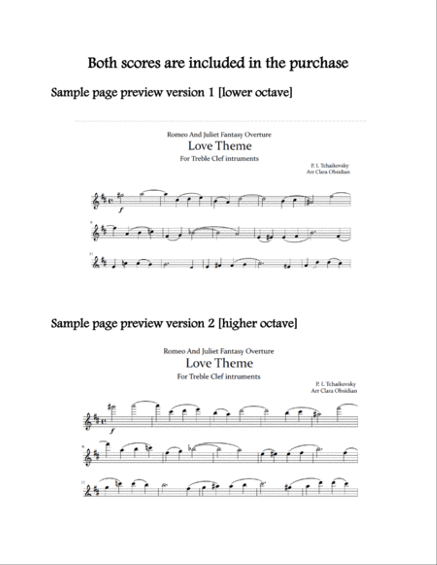 Tchaikovsky: Love Theme from Romeo and Juliet Fantasy Overture for Treble Clef Instruments (2 scores Large Ensemble scores gallery preview page 2