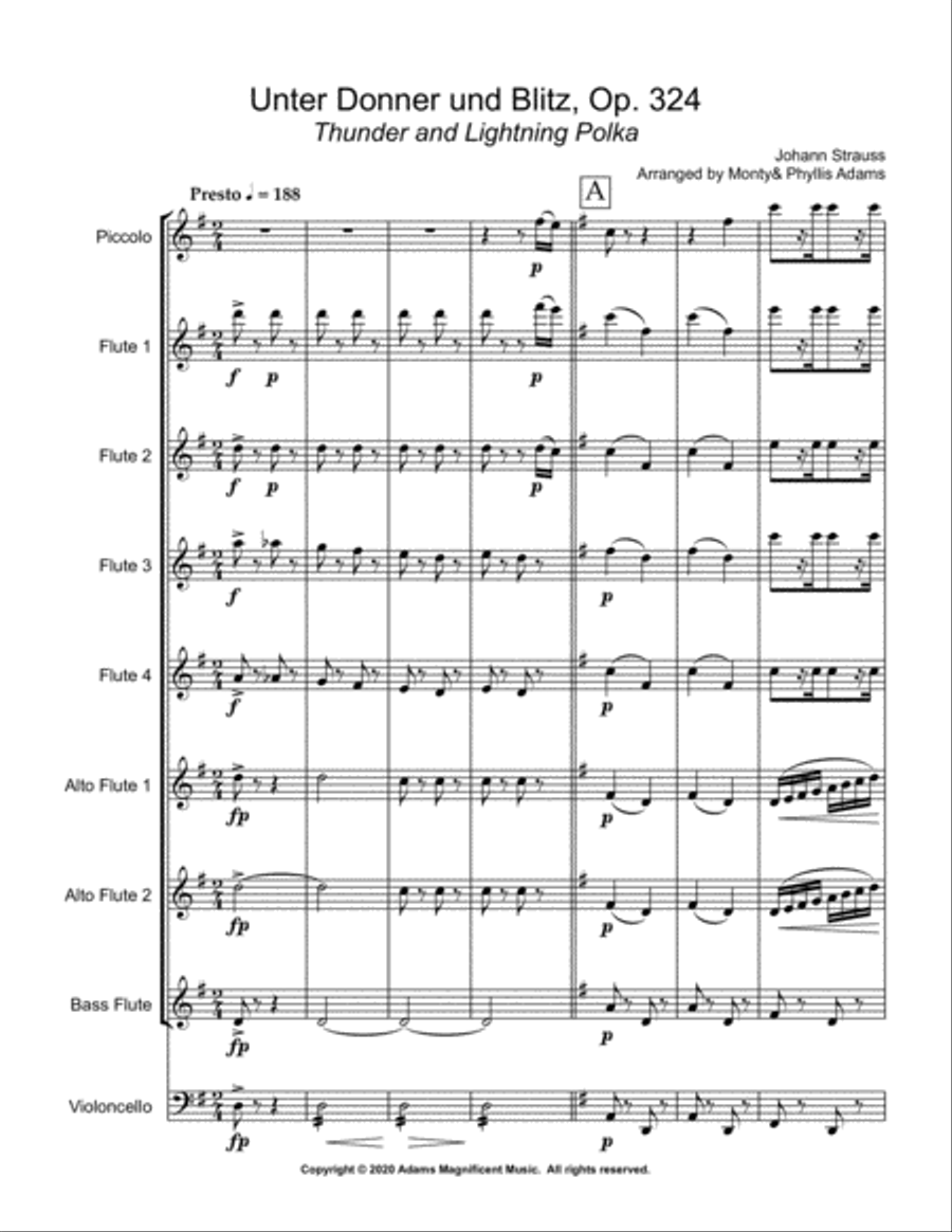 Unter Donner und Blitz, Op. 324 Thunder and Lightning Polka Flute Solo scores gallery preview page 1