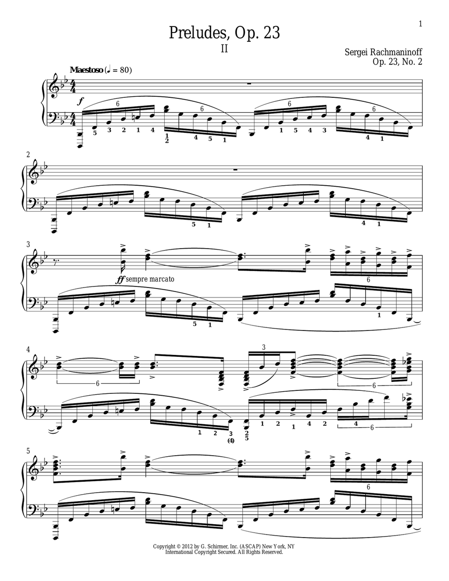 Prelude In B-Flat Major, Op. 23, No. 2 Piano Solo scores gallery preview page 1