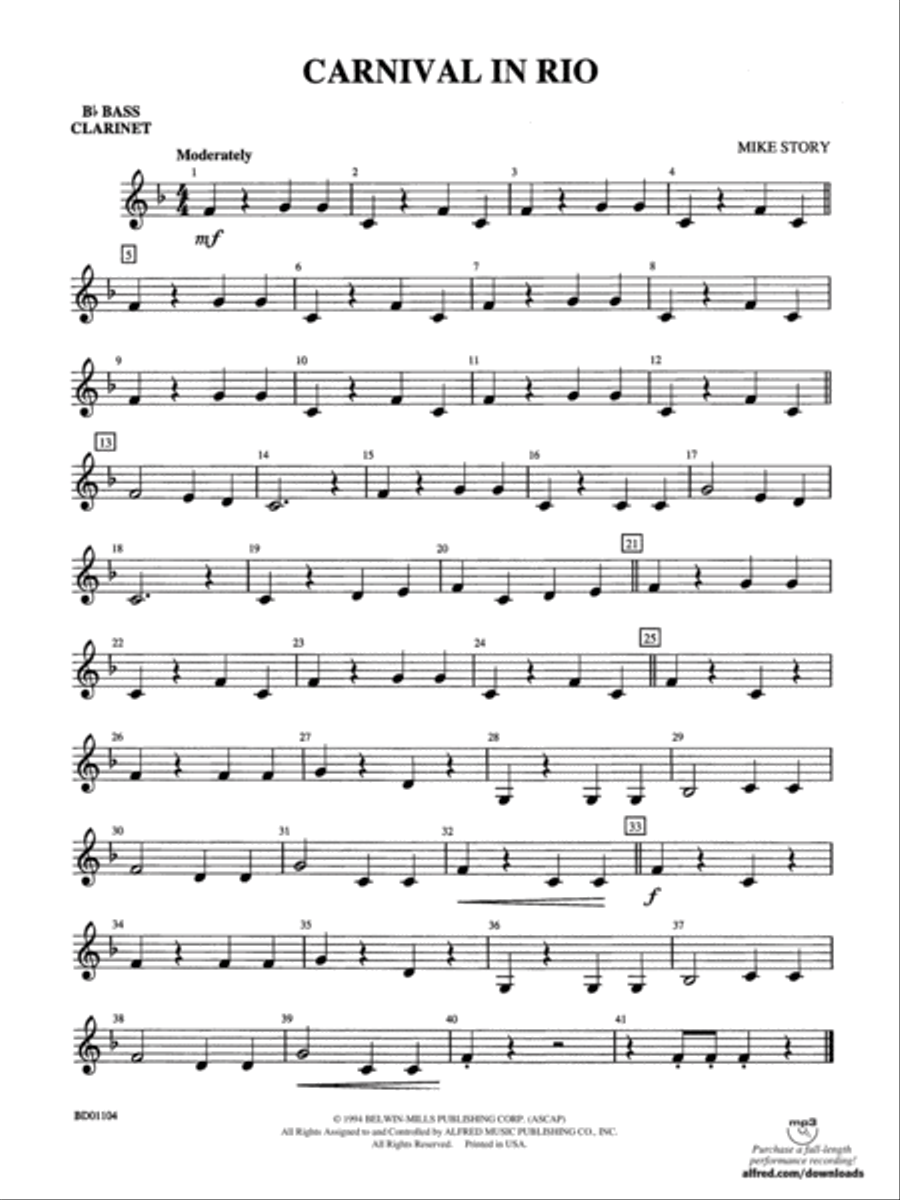 Carnival in Rio: B-flat Bass Clarinet Concert Band scores gallery preview page 1