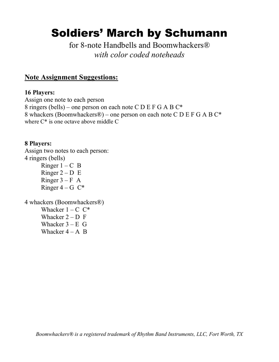 Soldiers' March for 8-note Bells and Boomwhackers® (with Color Coded Notes) Handbell Choir scores gallery preview page 3